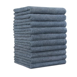 Etech Face Towels, Hotel Specifications, Breathable, Fast Absorption, Microfiber, Set of 10, Skin-friendly, Fluffy, Soft, Durable, Solid Color (Blue)