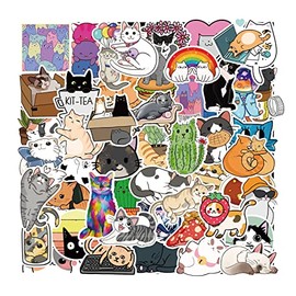50 Pieces Cute Cat Vinyl Stickers for Water Bottles, Tumblers, Luggage, Skateboard, Bumper, Scrapbook, Cup, Stickers, Gift for Kids, Teens, Adults