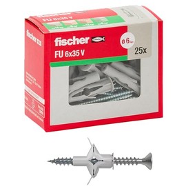 Fischer 25 Butterfly Dowels FU with Screw 6 x 35 mm for Plasterboard, Panels and Masonry