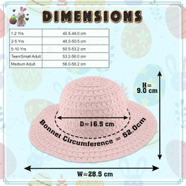 Springtime Easter Straw Bonnet Hat, Pink Hat Art and Craft, Easter Egg Hunt Bonnet Summer Hat Base to Decorate DIY Easter Hat for Easter Event Parties, Novelty Costume, Size – 52cm