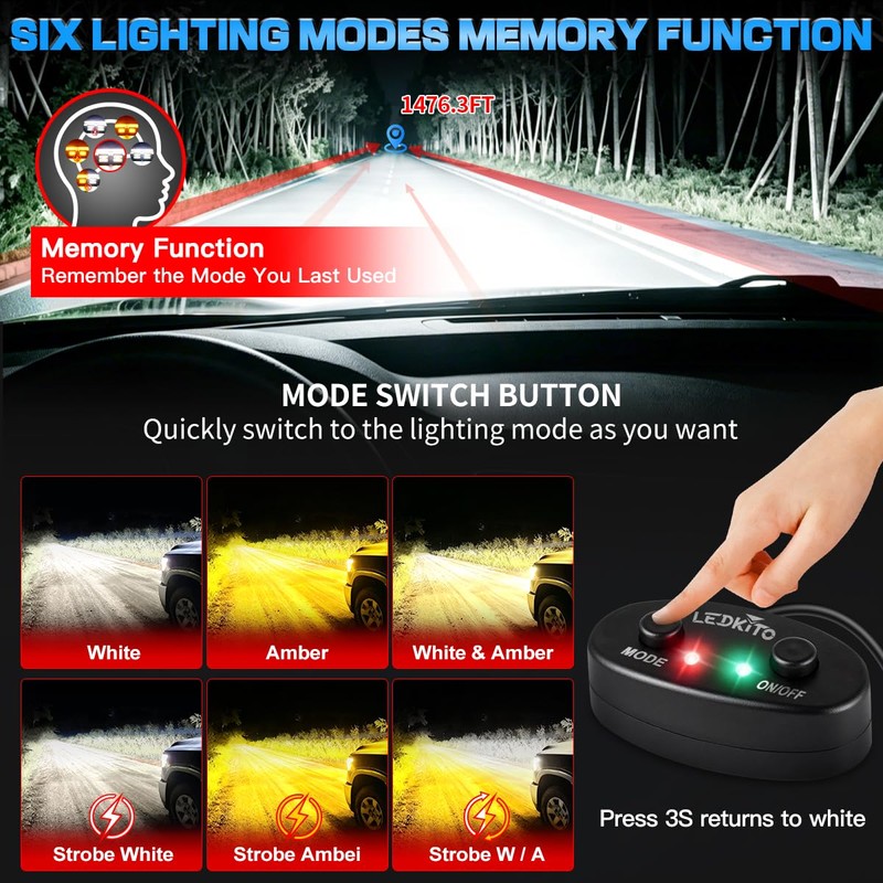 LEDKITO 12In LED Light Bar and 4In LED Cube Pod