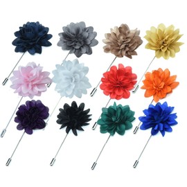 12PCS Flower Men's Lapel Pins Handmade Flower Lapel Pin Boutonniere Pin for Suit Wedding Groom