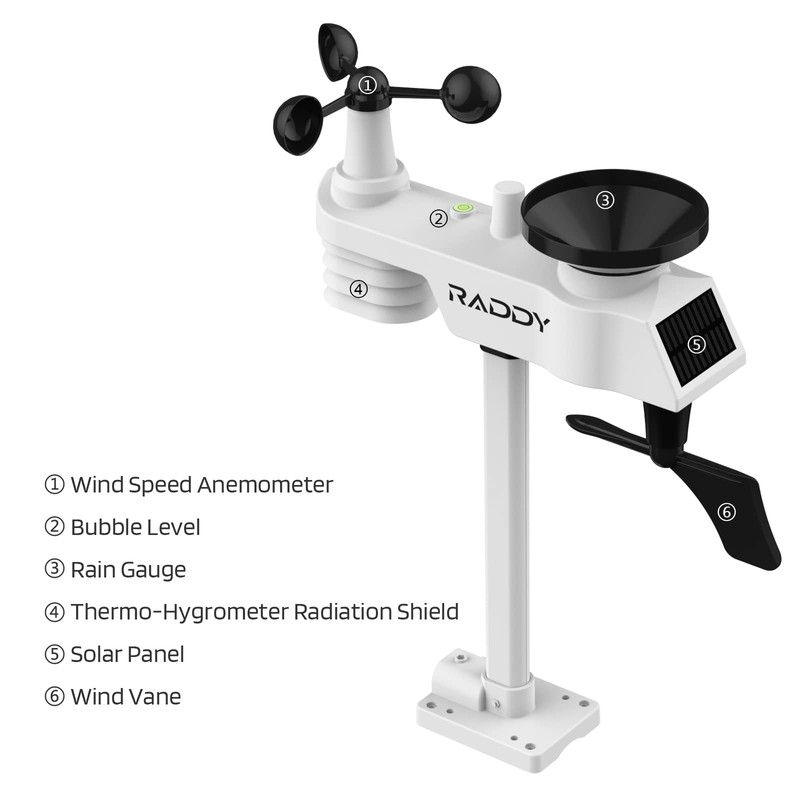 Raddy WF-100C Lite Weather Station Wireless Indoor Outdoor with Temperature,