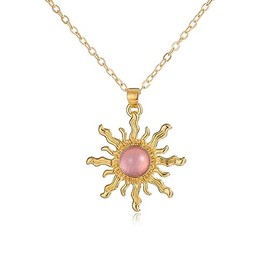 COLORFUL BLING Dainty Sun Choker Necklace for Women Sunflower with Multicolor Crystal Pendant Necklace Minimalist Jewelry-pink