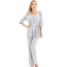 Bearsland Maternity Women's 3 Pieces Set Maternity Night Nursing Pajamas,LightGray,XL