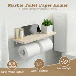 SAMAH Marble Double Toilet Paper Holder with Shelf, 304 Stainless Steel Wall Mounted Toilet Roll Holder, Tissue Holder for Bathroom, Washroom, RV, Premium Marble Bathroom Accessories for Modern Decor