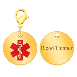Vivaday Blood Thinner Medical Keychain, Gold-Plated Round Charm SOS Medical ID Keyring, Durable Stainless Steel Jewelry