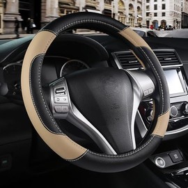 Funda de Piel para Volante de Coche, Antideslizante, de Microfibra Transpirable, para la mayoría de los Coches (Beige)
