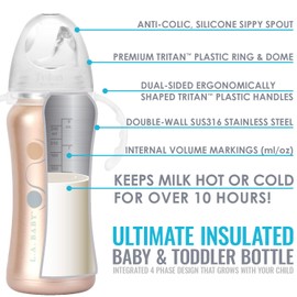 Ultimate Stainless Steel Sippy Cup | 9oz Insulated Sippy Cup for Toddlers - Insulates 10+ Hours | Leak-free, Non-toxic Medical Grade Silicone and Stainless Steel - Rose Gold