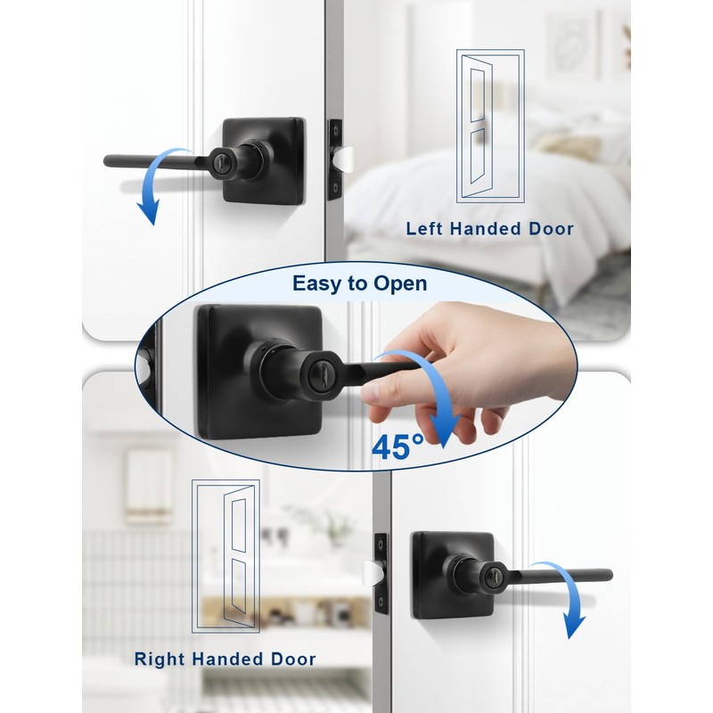 Mengico 5 Pack Privacy Door Handle, Matte Black Keyless Interior