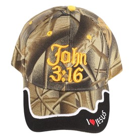 John 3:16 Camoflage Green Canvas Baseball Cap with Embroidery | One Size Fits All | Adjustable Hook & Loop Closure | 100% Cotton | 6 Panel hat w/ 6 Eyelets