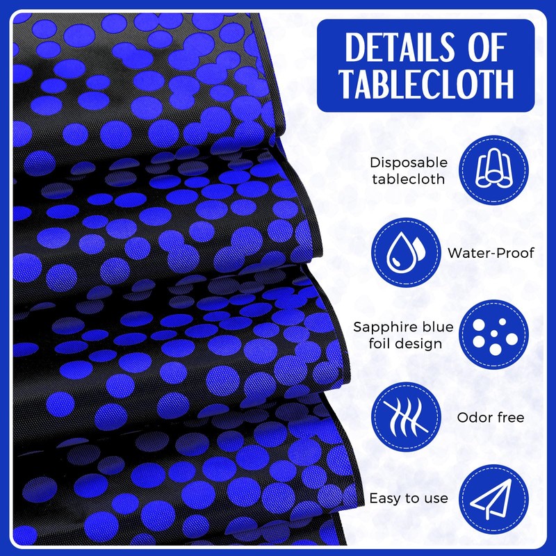 16 Pack Black and Blue Tablecloths and Satin Runners Set