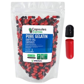 XPRS Nutra Size 1 Empty Capsules - 500 Count Colored Empty Gelatin Capsules - Empty Pill Capsules - DIY Supplement Capsule Filling - Fillable Color Gel Caps Pills (Black/Red)