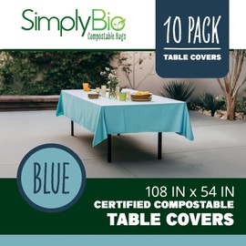Simply Bio Compostable Tablecloths for Rectangle Tables (54''x108'', 10 Count) Disposable Rectangular Tablecloth Anti-Plastic Table Cover for Outdoor, Party, Picnic, Wedding, Blue