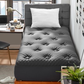 Hansleep Memory Foam Twin Size Mattress Topper, Twin Mattress Pad Cover for Single Bed with Deep Pocket, Breathable Pillow Top Mattress Topper Twin with Gel Foam, 39x75 Inches, Charcoal