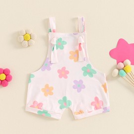 Newborn Baby Girl Clothes Floral Sleeveless Romper Short Jumpsuit Toddler Overalls Summer Outfit (Cream,0-3 Months)