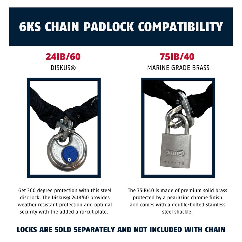 ABUS Hardened Steel 6KS 1/4" Thick Square Security Chain for