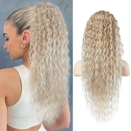 SEIKEA Ponytail Extension, PT005 Isabella 26" Long Bohemian Curly Highlight Drawstring Ponytail Multi Layered Light Fluffy Soft Clip in Hair Extensions Ponytail Natural Dark Blonde to Light Blonde