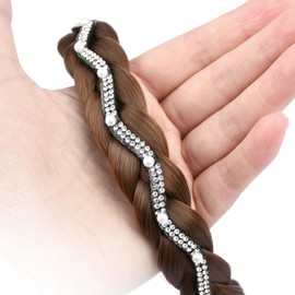 DIGUAN Wide Braid with Teeth Synthetic Hair Braided Headband Hairpiece for Women (Medium Brown-1 inch, Wide)