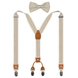 Doloise Suspenders & Bowtie Set-Men's and Women's Elastic X Band Suspenders + Bowtie For Wedding,Formal Events (cream)