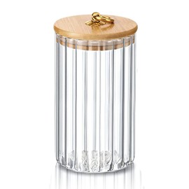 LUCKTE Glass Coffee Candy Jar Airtight Storage Canister With Bamboo Lids Metal Handle Clear Glass Containers for Home Kitchen Storing Nuts, Cookie, Pasta, Oatmeal, Spices(medium)