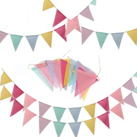 DERDOUT 1 Strip, Multicolor Outdoor Waterproof Triangle Flags Imitated Linen Burlap Bunting Supply for Wedding Birthday Party Home Festival Decoration