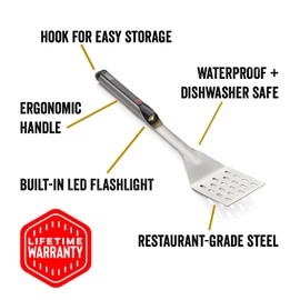 Grill Light Stainless Steel BBQ Grilling Spatula with LED Flashlight - Thick Restaurant Grade Steel - Waterproof & Dishwasher Safe - Grill in The Dark - Camping Barbeque Grilling Spatula