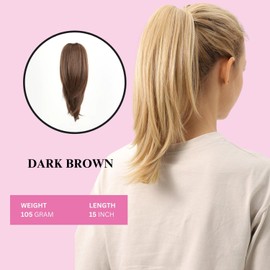 JUVABUN Straight ponytail 15''-Dark Brown|Claw Clip In Ponytail Hair Extensions | Synthetic clips pony tails hair extensions |Hair Extensions for Women|Straight ponytail extension real human hair
