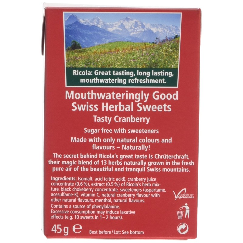 Ricola Cranberry Sugar Free Swiss Herb Drops 45 g (Pack
