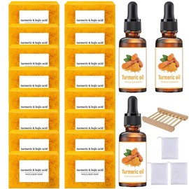 Turmeric Skincare Set, 16pcs Turmeric Kojic Acid Soap & 3 Counts Turmeric Oil & 1 Count Soap Dish & 3 Counts Soap Bag, Body & Face Care Kits for Women & Men, Body Care, Skin Care Kit