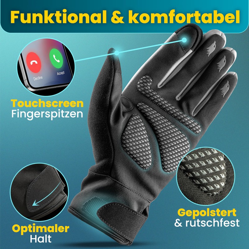 Valkental® GloRider V2 Windproof Cycling Gloves, Padded & Grippy, Winter