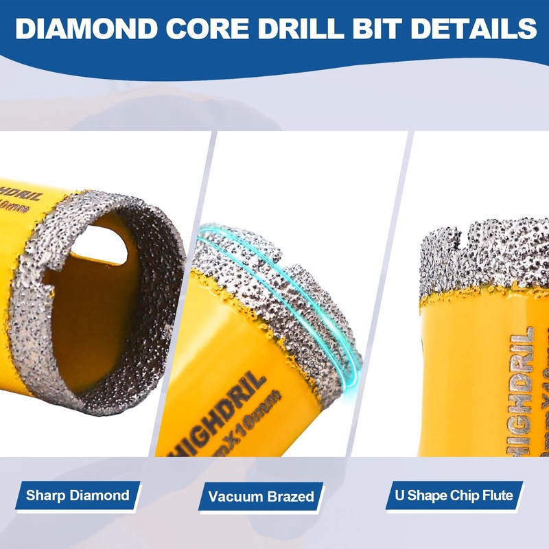 HIGHDRIL Diamond Drill Bits Kit with Triangle Shank for Porcelain