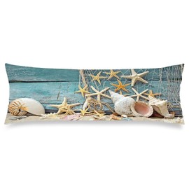 Beach Body Pillow Cover 20x54 Pillow Case Coastal Starfish Seashell Cushion Long Pillowcase with Zipper Nautical Pillow Covers Decorative Soft Large Bedding Pillow Cases for Bedroom,Couch,Turquoise