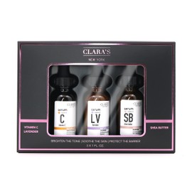 Clara's New York Brighten the Tone Soothe the Skin Protect the Barrier Three Full Size Serums in Vitamin C Lavender and Shea Butter Gif Set 3 x 30 ml