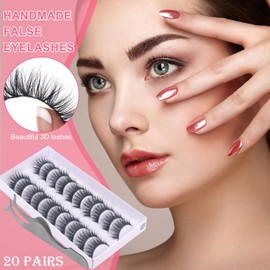 20 Pairs Handmade False Eyelashes Long Thick Lashes Makeup with False Lashes Tweezers Black