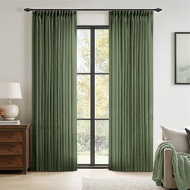 MIULEE Pinch Pleated Olive Green Linen Curtains 84 Inches Long 2 Panels for Bedroom Living Room, Soft Thick Linen Textured Window Drapes Back Tab Hooks Semi Sheer Light Filtering Dark Green Decor