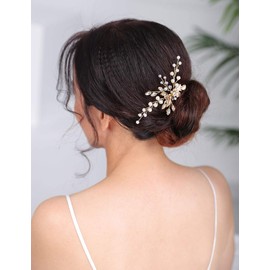 Denifery 1 Pcs Gold Bride Wedding Crystal Pearl Hair Pin Rhinestone Bridal Hair Pin Rhinestone Wedding Hair Piece for Bride and Bridesmaid