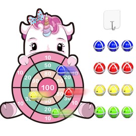 63CM Einhorn Geschenke für Mädchen 3-9 Jahre, Einhorn Spielzeug Dartscheibe Kinder mit 12 Klebrigen Bällen Geschenke für Mädchen 4-11 Jahre Wurfspiel Set Geburtstags Geschenke für Kinder 4–10