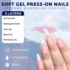 Bellelfin 120Pcs White French Tip Press on Nails, Long Coffin Nails Press ons French Fake Nails Full Cover French Tips Press on False Nails for Women Girls