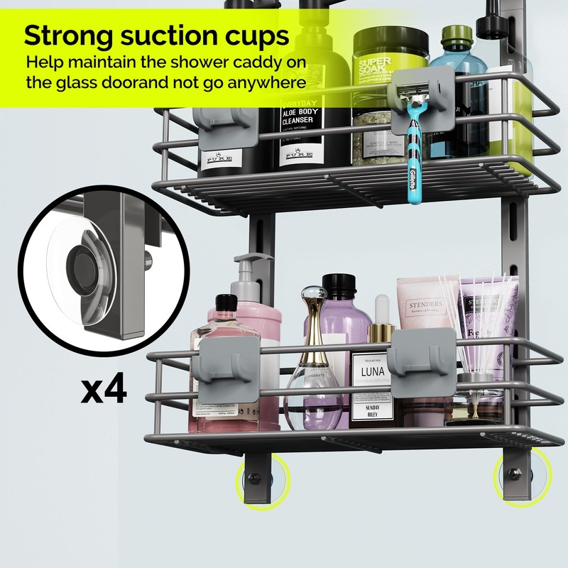 Orimade Over the Door Shower Caddy Adjustable 3 Tier Dark