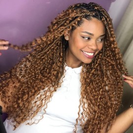 Eerya Long Curly Braiding Hair 18 Inch 2 Packs Ocean Wave Crochet Hair for Black Women Deep Wave Braiding Hair for Boho Braids（18 inch, #30）