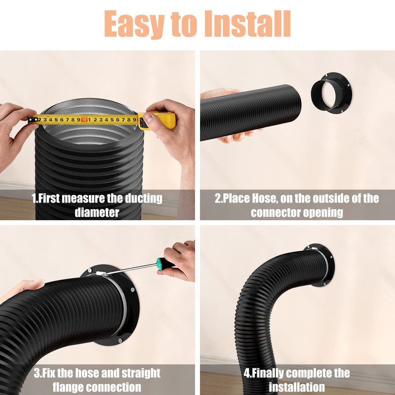 Teqooza 4" Duct Connector, 100mm Diameter Black Plastic Straight Pipe