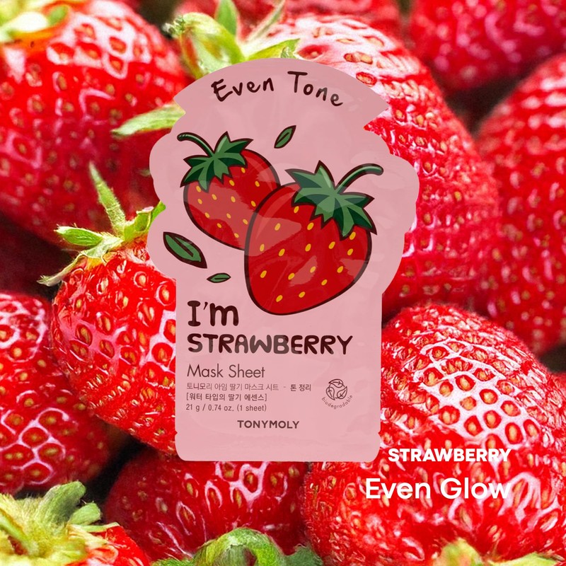 TONYMOLY I'm Strawberry Sheet Mask, Hydrating Face Treatment, Natural Ingredients,