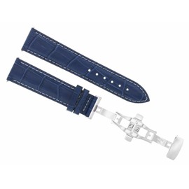 Ewatchparts 22mm Leather Watch Band Strap Deployment Buckle Clasp Compatible With Ulysse Nardin Blue With White Stitching