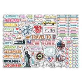 A4 Sticker Sheet New York Landmarks Vinyl Stickers - NYC America USA City Diary Travel Holiday Months Labels Scrapbook Journal #81379