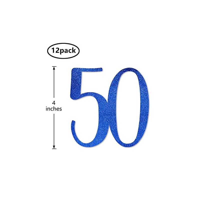 Blue Glitter 50th Birthday Centerpiece Sticks, 12-Pack Number 50 Table