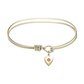 7 1/4 inch Oval Eye Hook Bangle Bracelet w/Heart medal charm w/November Yellow Crystal