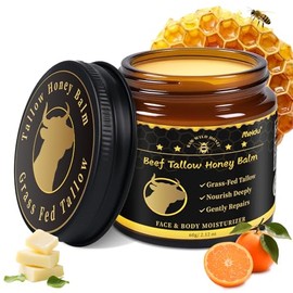 MEIDU Sebo de ternera para la piel,Tallow y bálsamo de miel,Sargo de res para la cara,Bálsamo de sebo hidratante con miel cruda y cera de abejas