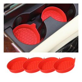 Tioollev 4PCS Car Cup Holder Coaster, Silicone Non-Slip Vehicle Cup Holder Insert Pads, Automotive Interior Insulation Drink Cup Mats Decor Accessories, Universal for SUV, Sedan, Truck (Red)
