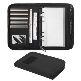 Kosibate Tactical Notebook Padfolio Ring Binders with 45 Sheets,Army Military Notebook Portfolio Binder with Zipper for Tactical Gear and Organizer, Refillable 6-Ring Binder(Black,5.5'' x 8.5'')